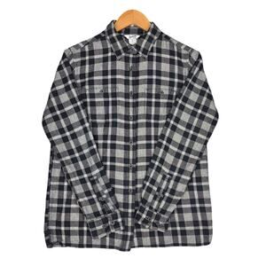DULUTH TRADING CO. COTTON FLANNEL SHIRT – BLACK/GRAY/WHITE PLAID – MEN’S SIZE S